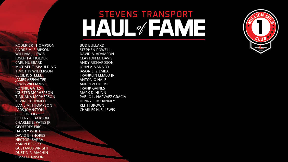 graphic of one million miler awardee names