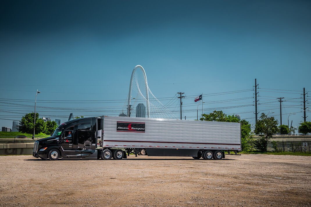 Image of Stevens Transport truck parked in empty lot