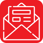 Image of a letter in an envelope outline on a red background