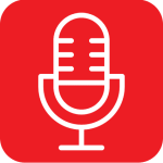 image of a microphone outline on a red background