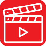 Image of slate board outline with a "play" icon in the center on a red background